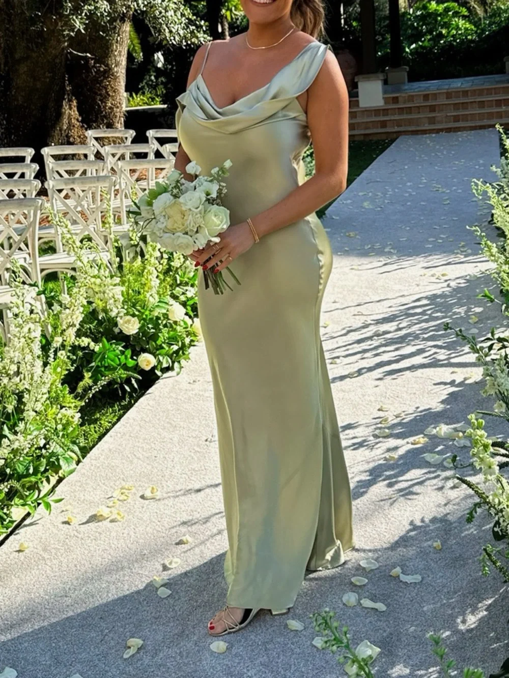 Reformation Ronda Silk Gown in Dried Herbs - Sage Green size 10 - Picture 4 of 8